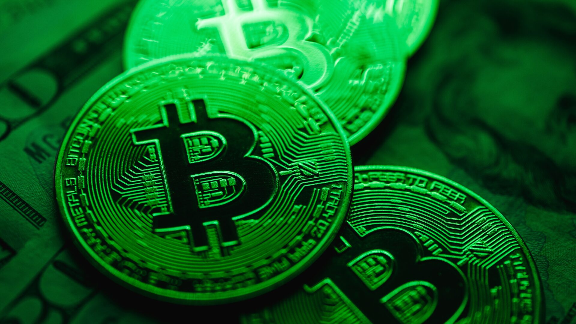 green bitcoin coins